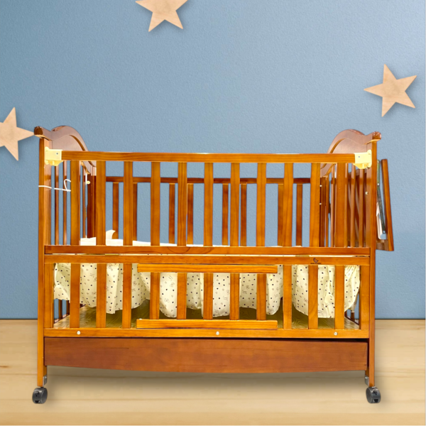 Wooden Cot Brown With Drawers And Organizer (Dark Brown)
