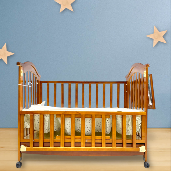 Wooden Cot Brown With Drawers And Organizer (Dark Brown)