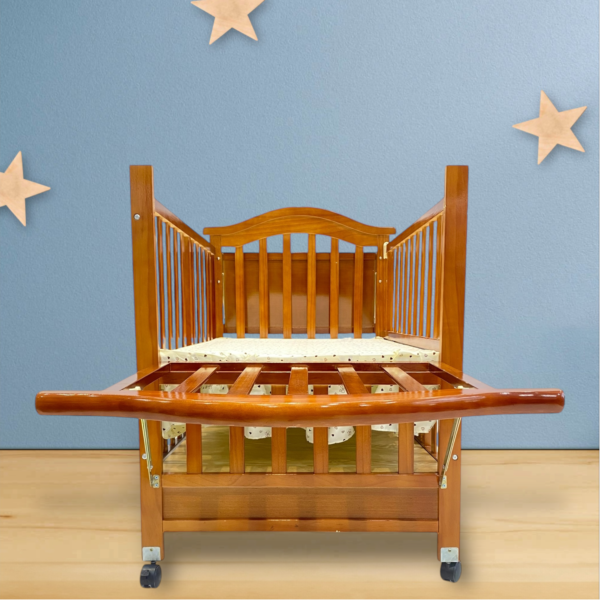 Wooden Cot Brown With Drawers And Organizer (Dark Brown)