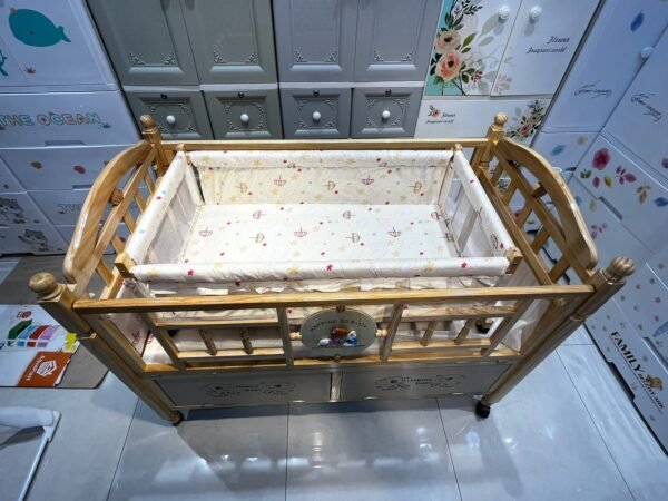 WOODEN COT WITH FANCY GRILL (LIGHT BIEGE)