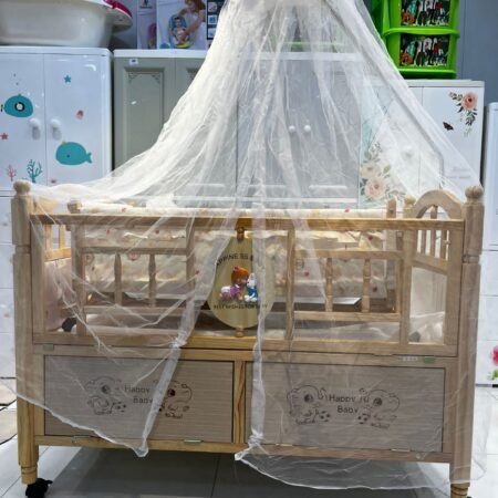 WOODEN COT WITH FANCY GRILL (LIGHT BIEGE)
