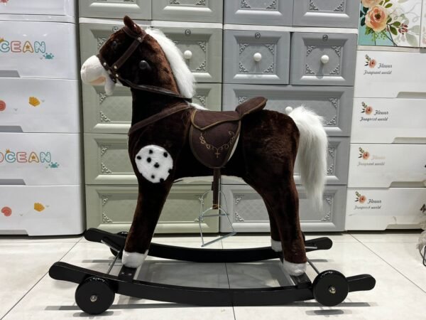 Wooden Rocking Horse Moving Ride On Horse For Kids (L).