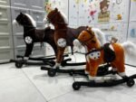 Wooden Rocking Horse Moving Ride On Horse For Kids (L).