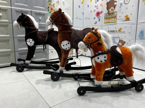 Wooden Rocking Horse Moving Ride On Horse For Kids (L).