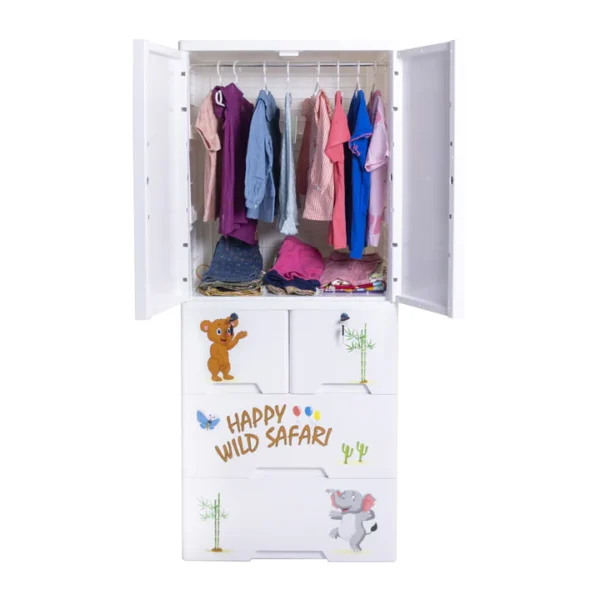HAPPY WILD SAFARI WARDROBE HANGING WITH 4 DRAWER JUMBO 6 LAYER