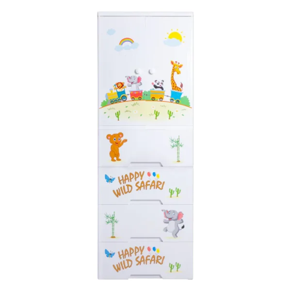 HAPPY WILD SAFARI WARDROBE HANGING WITH 4 DRAWER JUMBO 7 LAYER