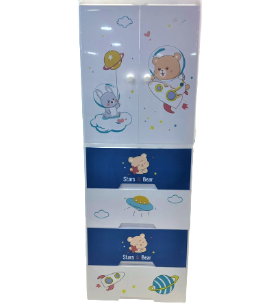 HAPPY STAR BEAR WARDROBE HANGING WITH 4 DRAWER JUMBO 7 LAYER
