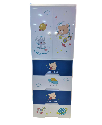 HAPPY STAR BEAR WARDROBE HANGING WITH 4 DRAWER JUMBO 7 LAYER