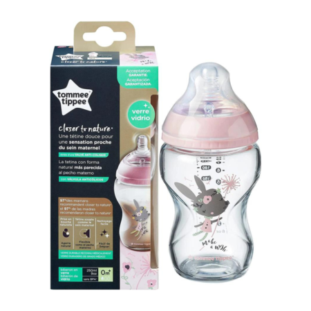 Tommee Tippee Closer to Nature Glass Bottle 250 ml - Pink