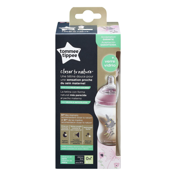 Tommee Tippee Closer to Nature Glass Bottle 250 ml - Pink