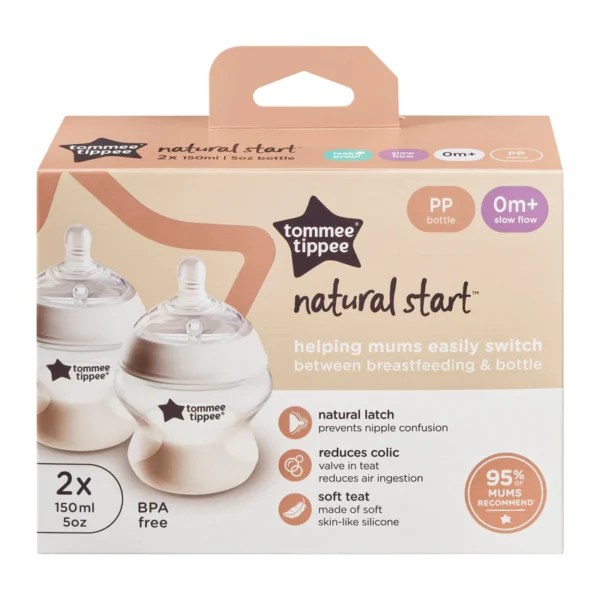 Tommee Tippee Closer To Nature PP Feeding Bottle, 2-Pack, 150ml,