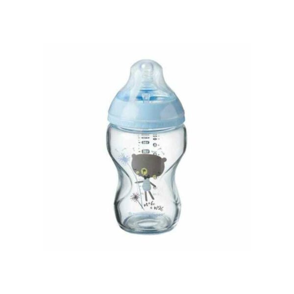 Tommee Tippee Glass Bottle Blue Decorated 250ml