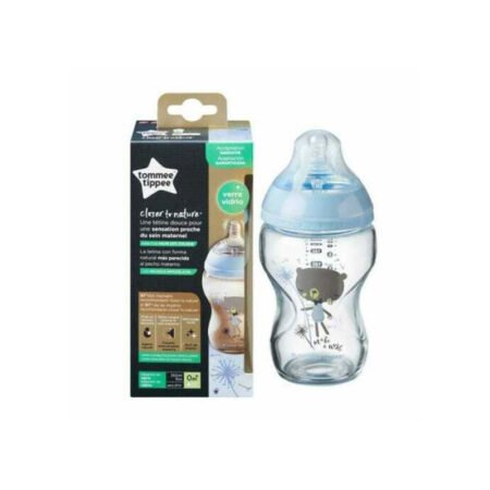 Tommee Tippee Glass Bottle Blue Decorated 250ml