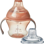 Tommee Tippee Transition Cup, Breast-Like Teat and Soft Silicone Spout, Removable Easy-Grip Handles, Leakproof Lid, 150ml, 4-7m+, Pink