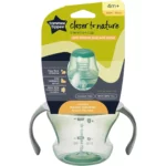 Tommee Tippee Transition Cup, Breast-Like Teat and Soft Silicone Spout, Removable Easy-Grip Handles, Leakproof Lid, 150ml, 4-7m+, Green