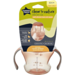 Tommee Tippee Transition Cup, Breast-Like Teat and Soft Silicone Spout, Removable Easy-Grip Handles, Leakproof Lid, 150ml, 4-7m+, Pink