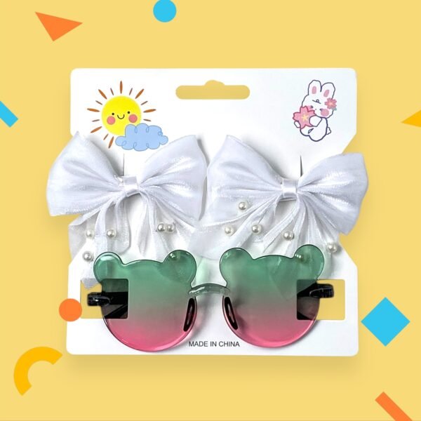 Vintage 2Pcs/ Kids Summer Bows Headband bear Sunglasses