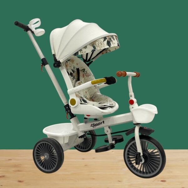 Kids Stroller Tricycle with Handle White Color