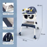 Baby High Chair for Kids with Adjustable Height, Footrest, Wheels, Safety Belt and Cushion For Infants & Toddlers |6 Months to 4 Years