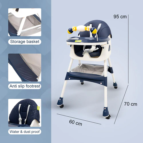 Baby High Chair for Kids with Adjustable Height, Footrest, Wheels, Safety Belt and Cushion For Infants & Toddlers |6 Months to 4 Years