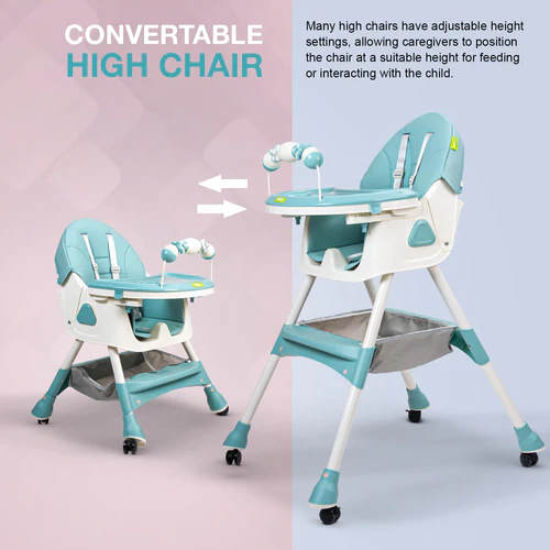 Baby High Chair for Kids with Adjustable Height, Footrest, Wheels, Safety Belt and Cushion For Infants & Toddlers |6 Months to 4 Years