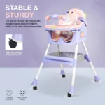 Baby High Chair for Kids with Adjustable Height, Footrest, Wheels, Safety Belt and Cushion For Infants & Toddlers |6 Months to 4 Years