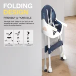 Baby High Chair for Kids with Adjustable Height, Footrest, Wheels, Safety Belt and Cushion For Infants & Toddlers |6 Months to 4 Years