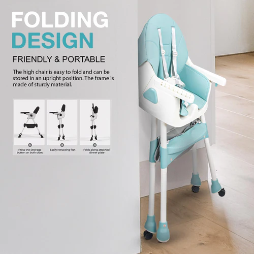 Baby High Chair for Kids with Adjustable Height, Footrest, Wheels, Safety Belt and Cushion For Infants & Toddlers |6 Months to 4 Years