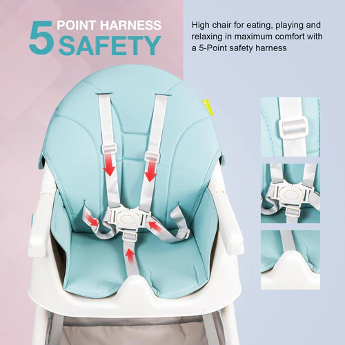 Baby High Chair for Kids with Adjustable Height, Footrest, Wheels, Safety Belt and Cushion For Infants & Toddlers |6 Months to 4 Years