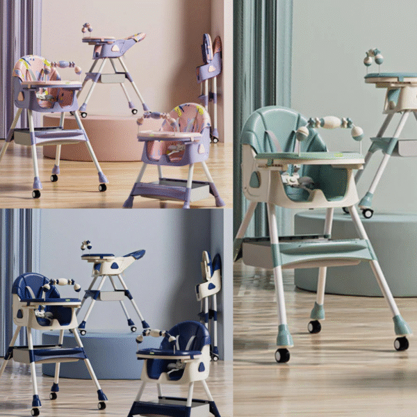 Baby High Chair for Kids with Adjustable Height, Footrest, Wheels, Safety Belt and Cushion For Infants & Toddlers |6 Months to 4 Years