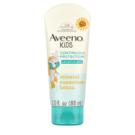 Aveeno Kids Continuous Protection Zinc Oxide Mineral Sunscreen Lotion for Children's Sensitive Skin with Broad Spectrum SPF 50, Tear-Free, Sweat- & Water-Resistant, Non-Greasy, 88ml